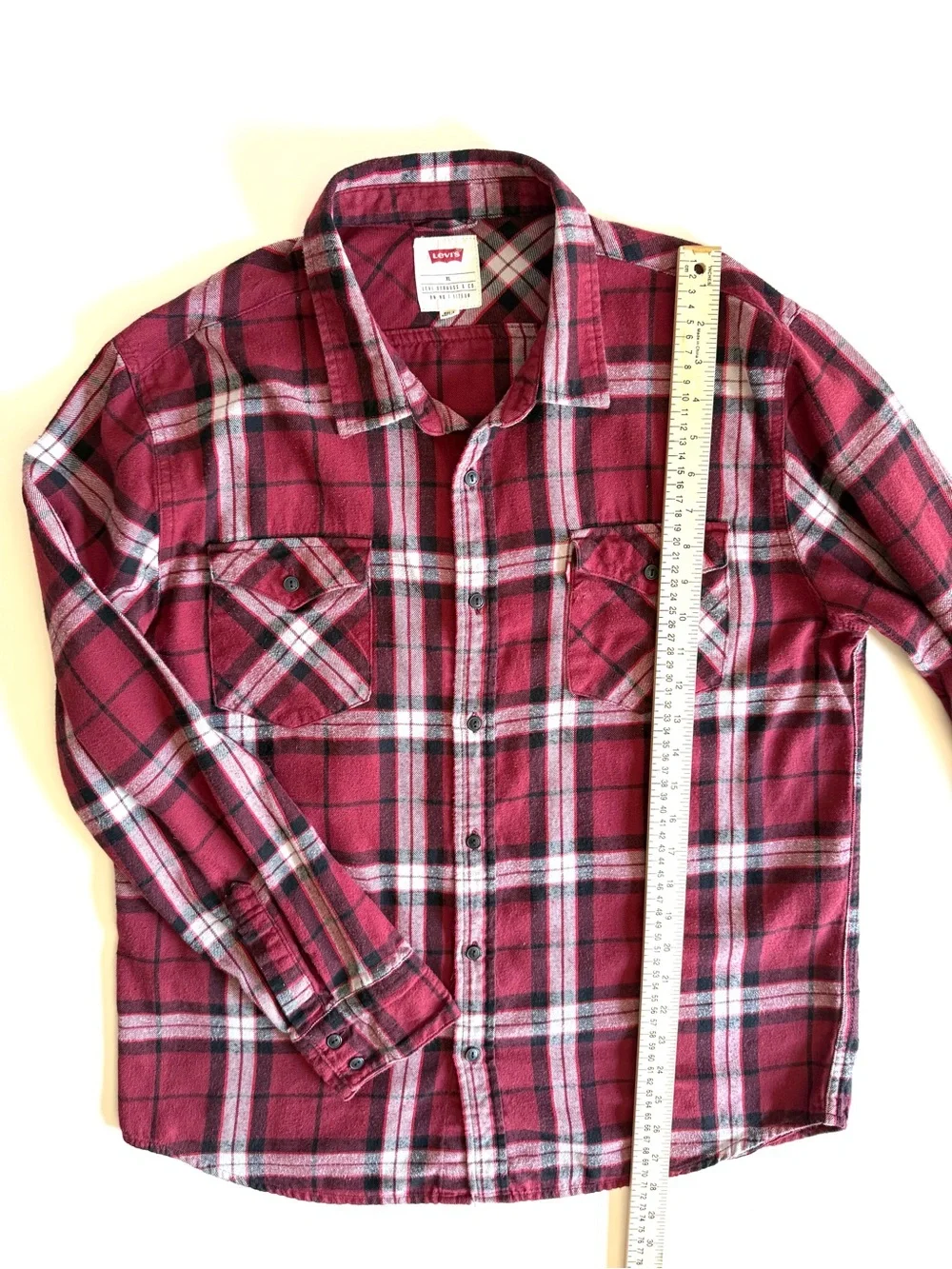 Levi's Red & Black Plaid Flannel Button Down Shirt XL Grunge Gorpcore Cabincore